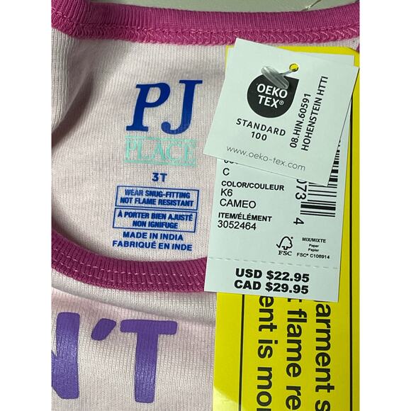 PJ Place Pink Cameo Don't Wake the Monster Pajama Set 3T - Picture 4 of 8